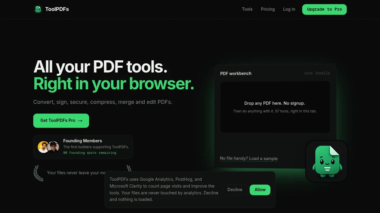 Screenshot of ToolPDFs website
