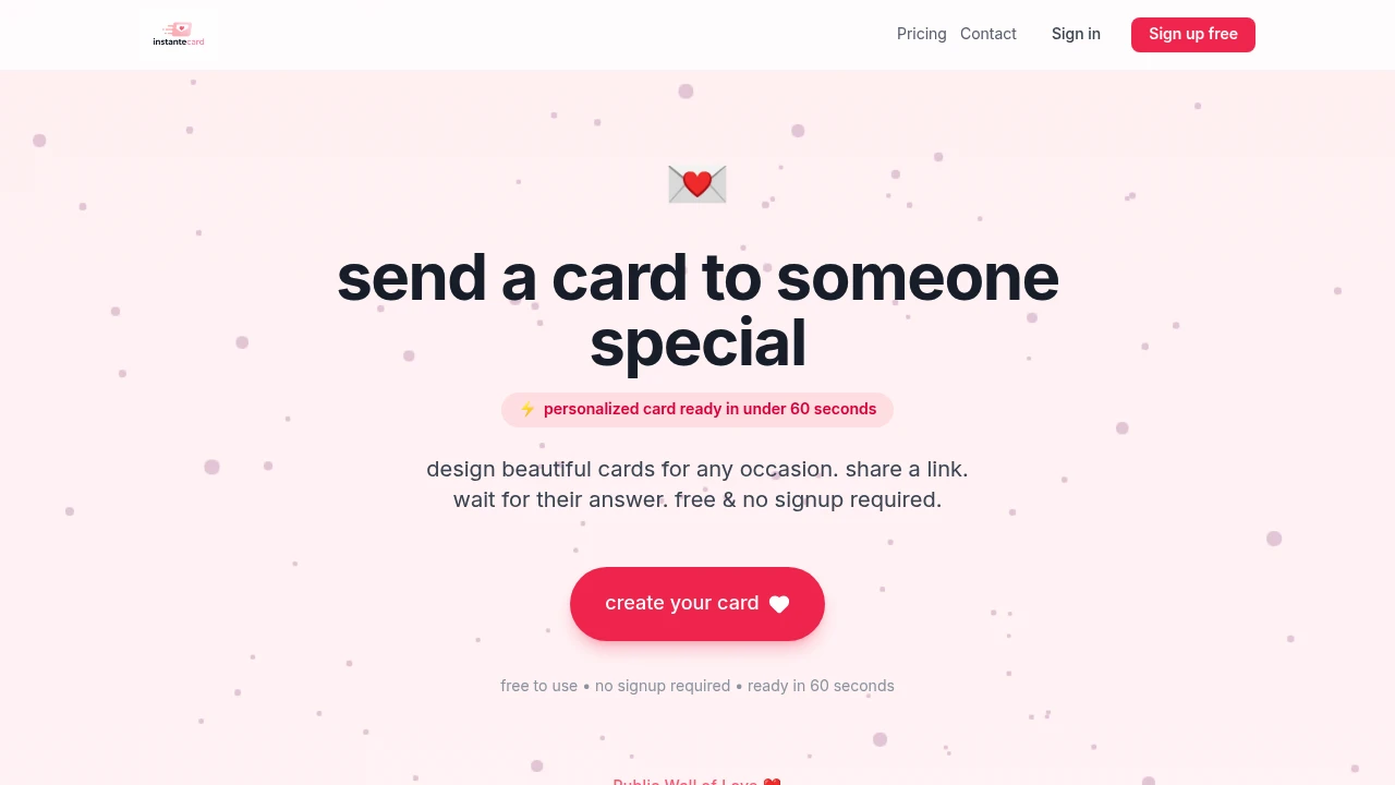 Screenshot of InstanteCard website