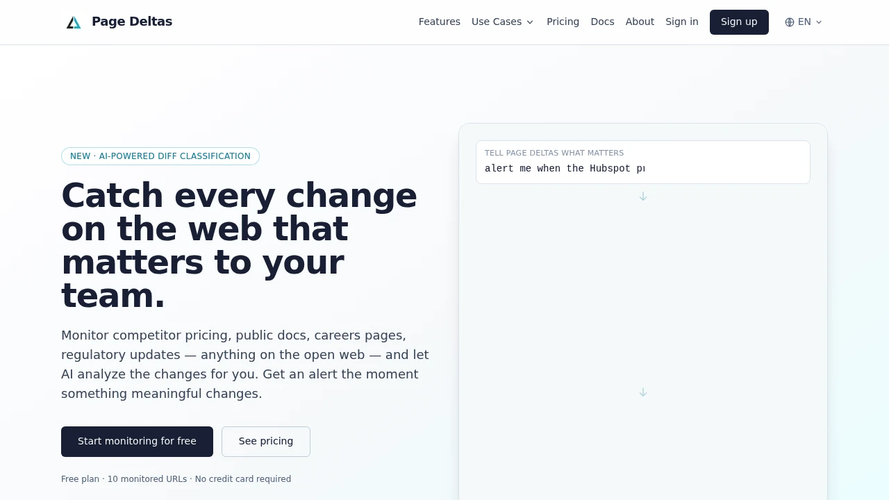 Screenshot of Page Deltas website