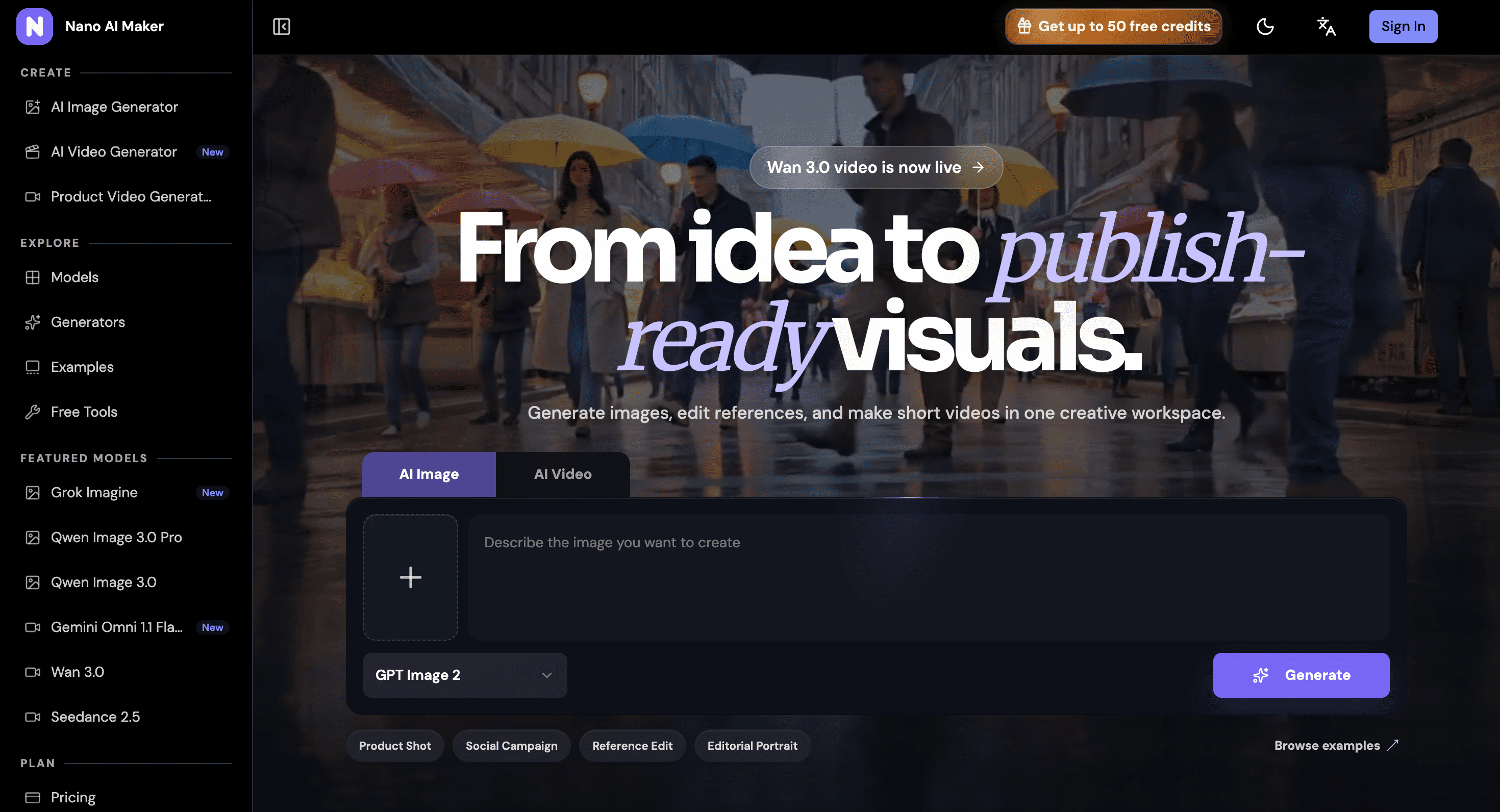 Screenshot of Nano AI Maker website
