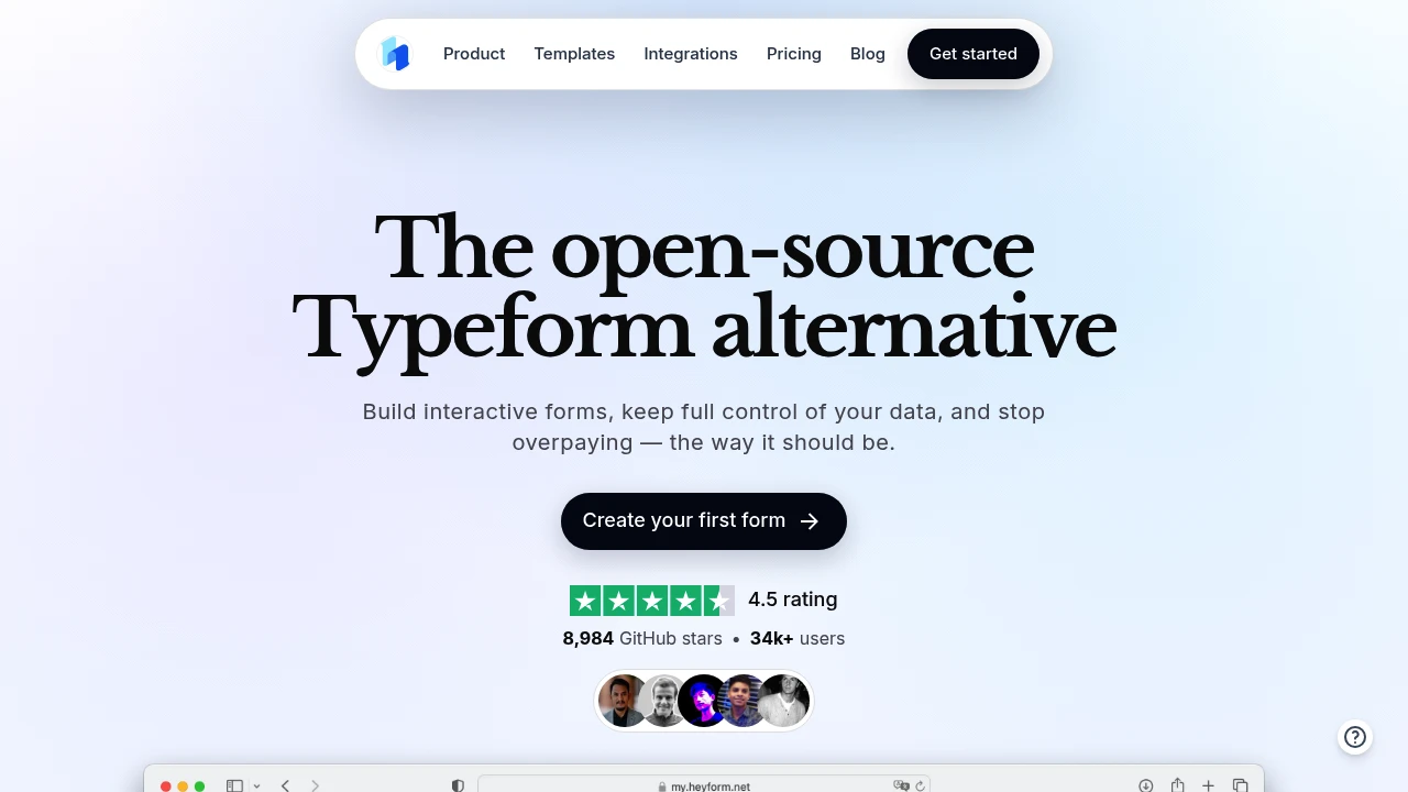 Screenshot of HeyForm website