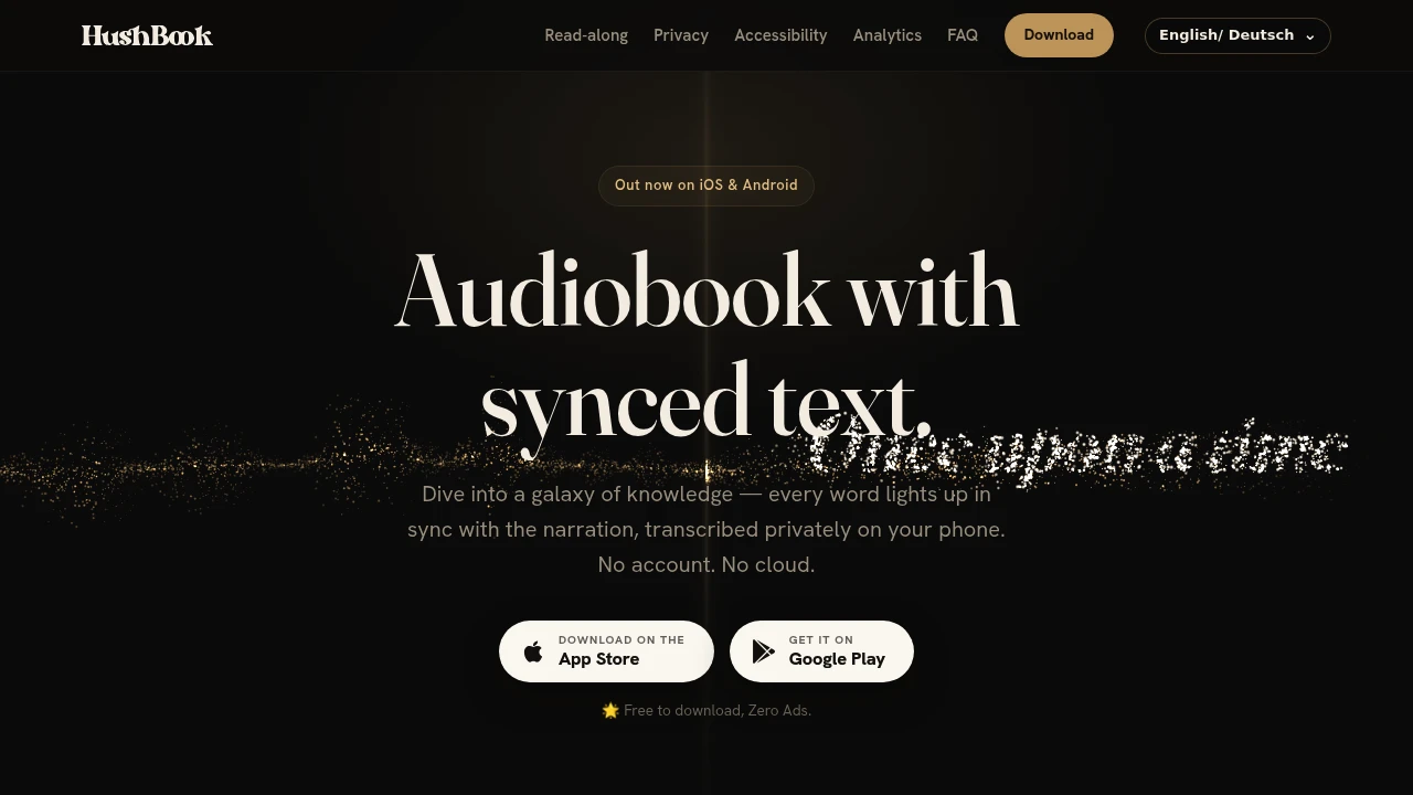 Screenshot of HushBook: Read while listening website