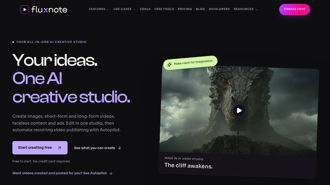 Screenshot of Fluxnote website