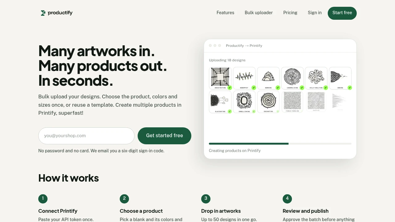 Screenshot of Productify website