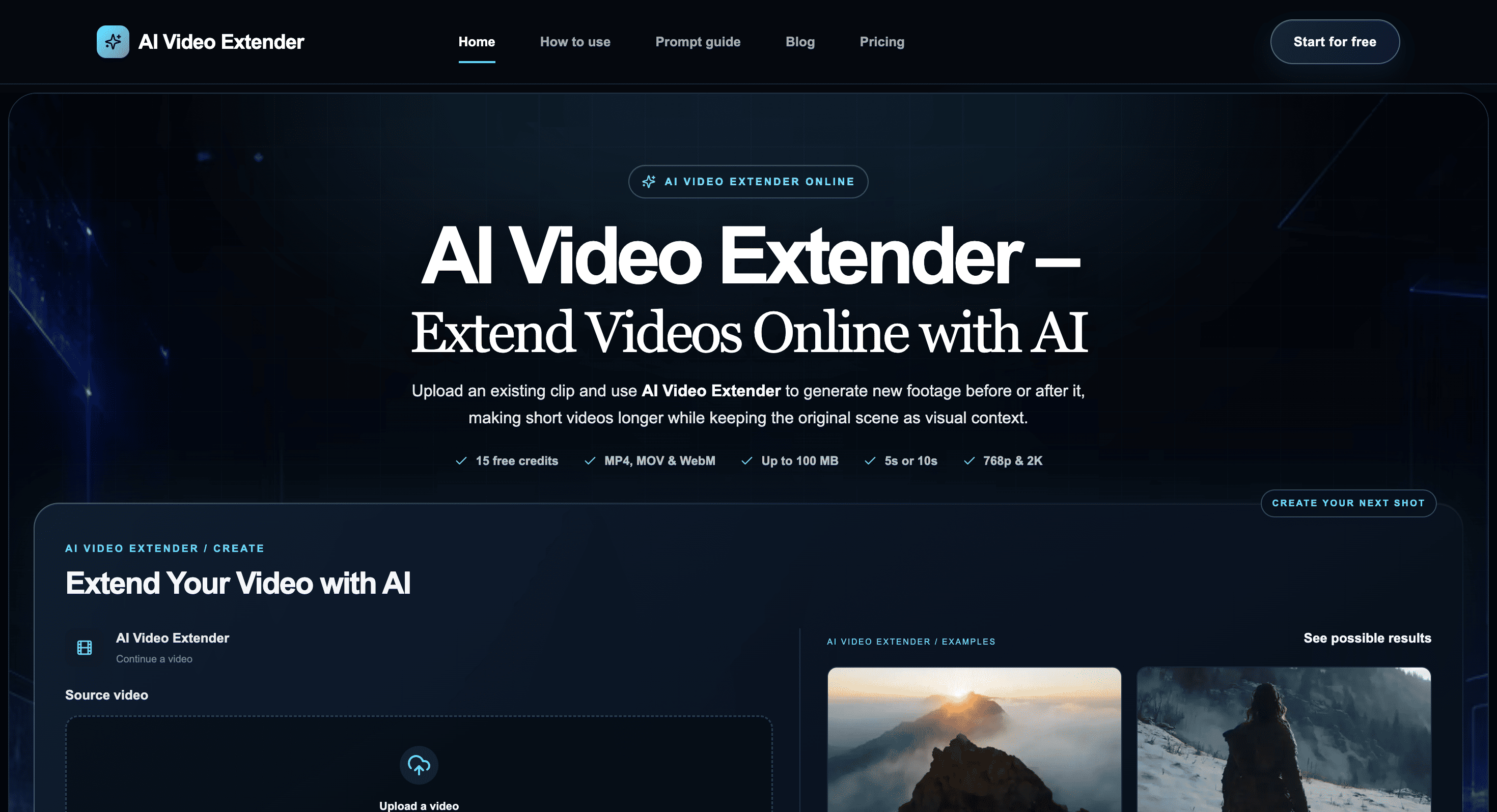 Screenshot of AI Video Extender website