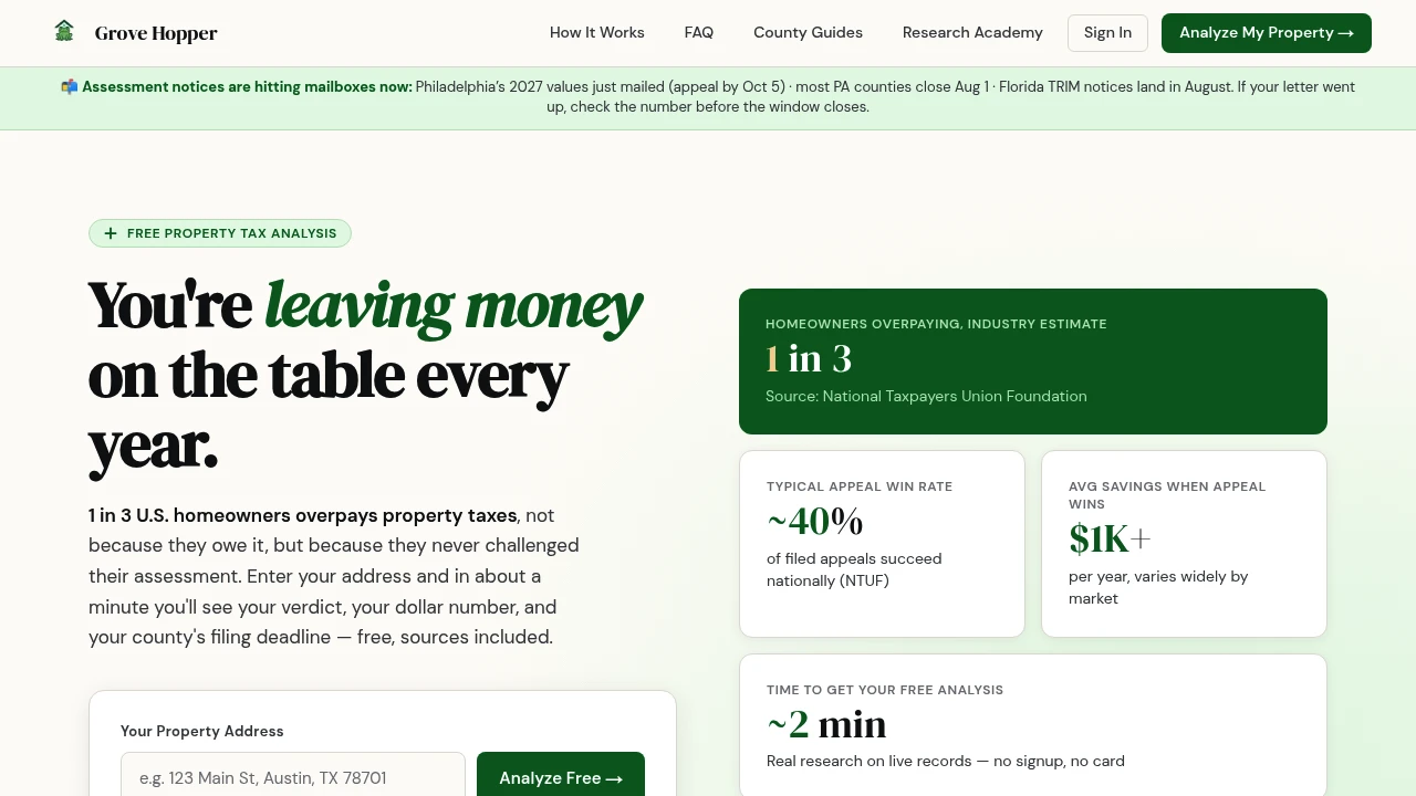 Screenshot of Grove Hopper website
