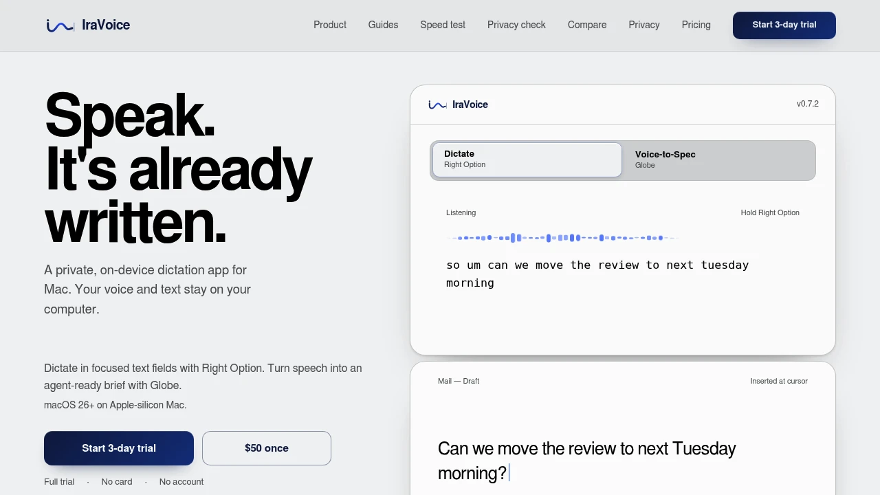 Screenshot of IraVoice website