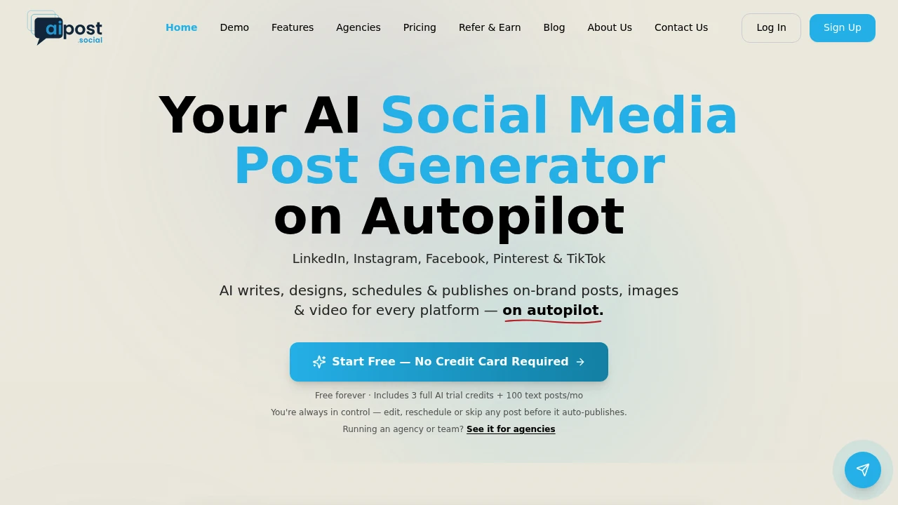 Screenshot of AIPost.Social website