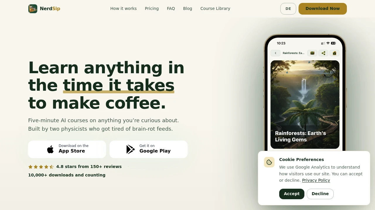 Screenshot of NerdSip website