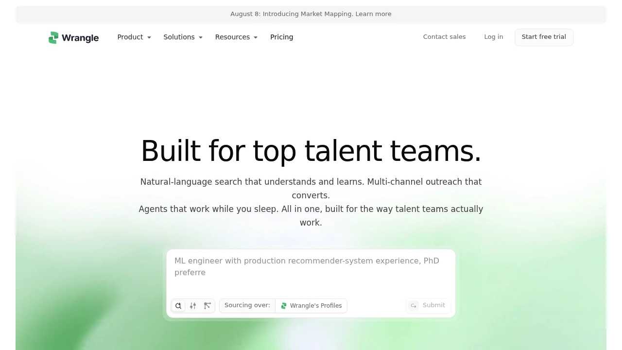 Screenshot of Wrangle website