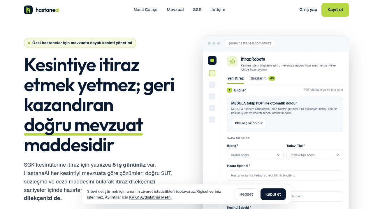 Screenshot of Hastaneai website