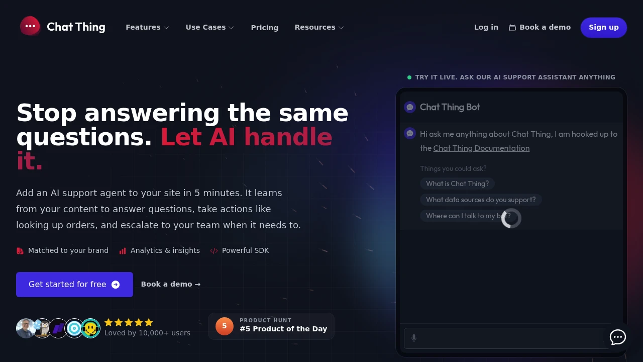 Screenshot of Chat Thing website