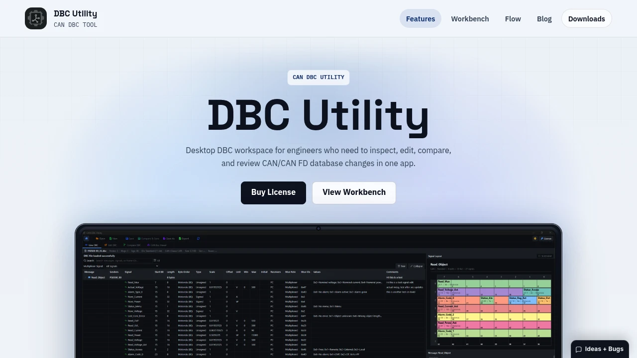 Screenshot of DBC Utility website