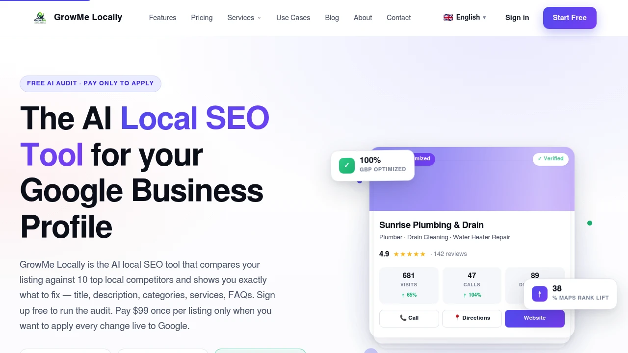 Screenshot of Grow Me Locally website