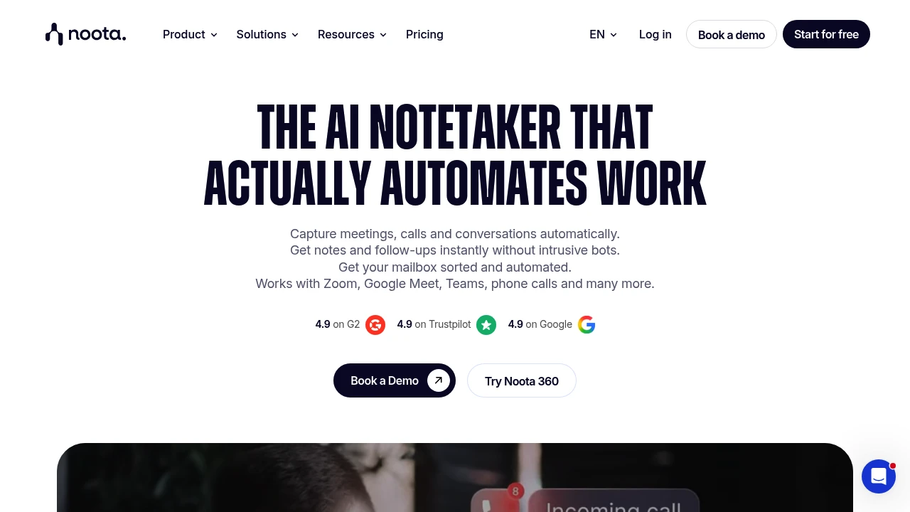 Screenshot of Noota io website