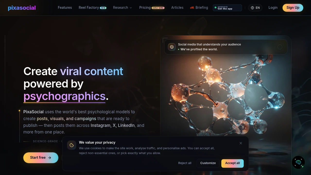Screenshot of Pixasocial website