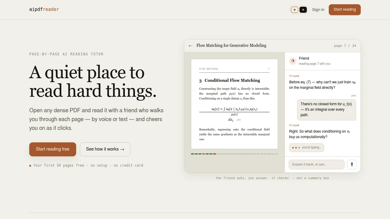Screenshot of AI PDF Reader website