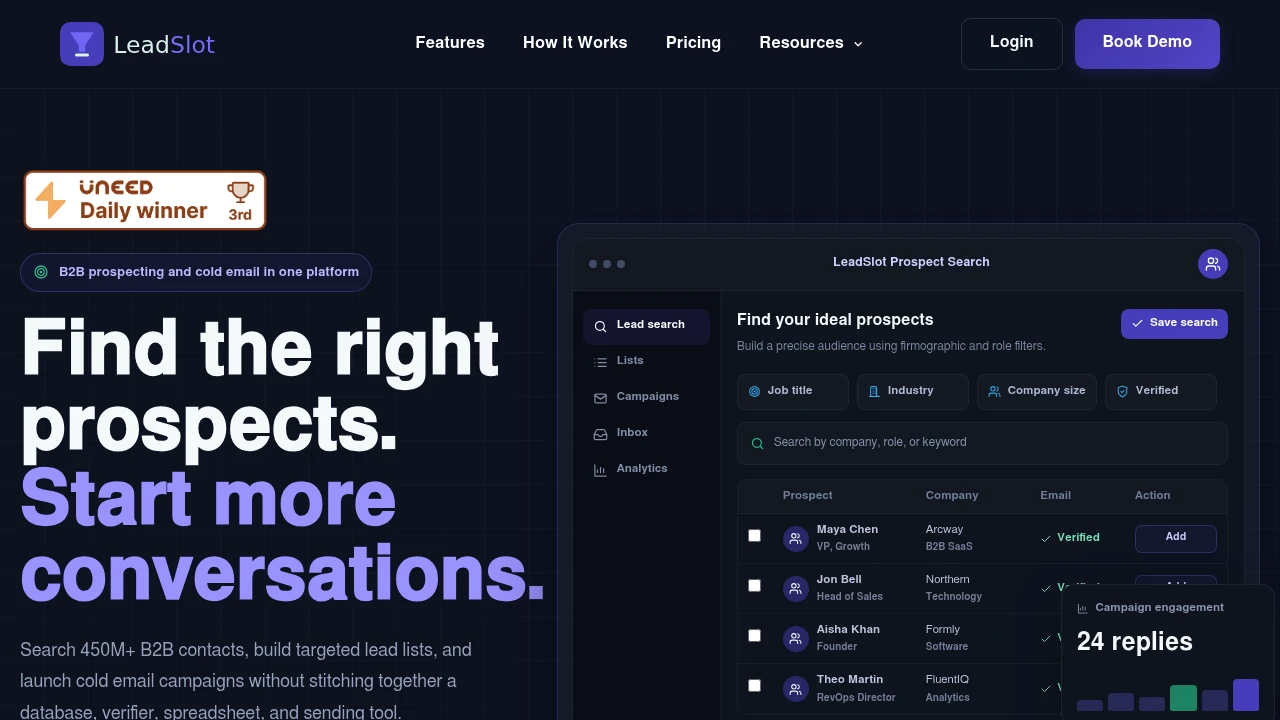 Screenshot of LeadSlot website