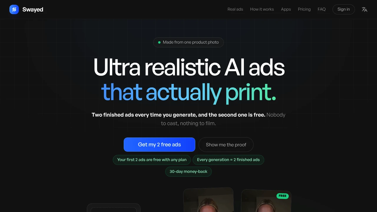Screenshot of Swayed website