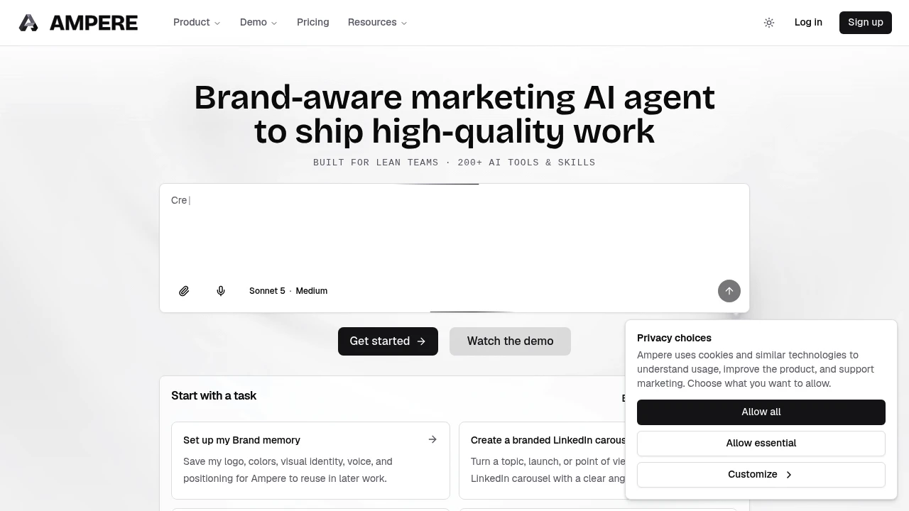 Screenshot of Ampere website