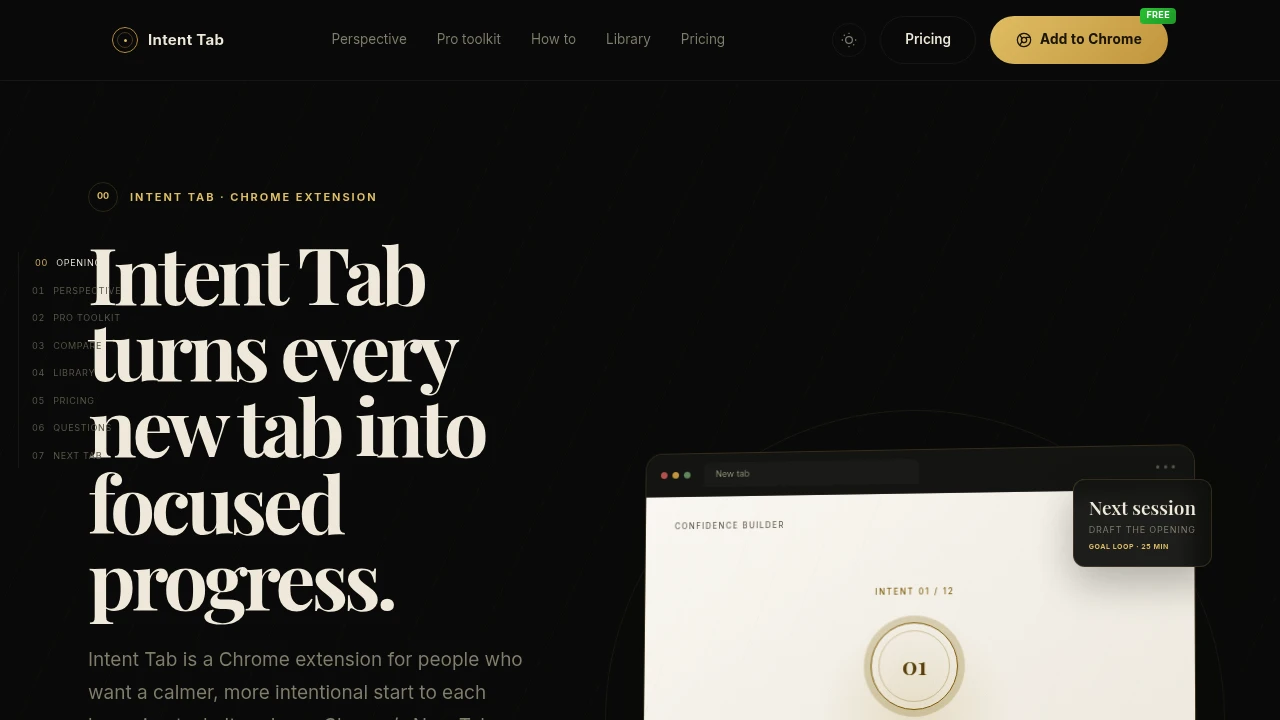 Screenshot of Intent Tab website