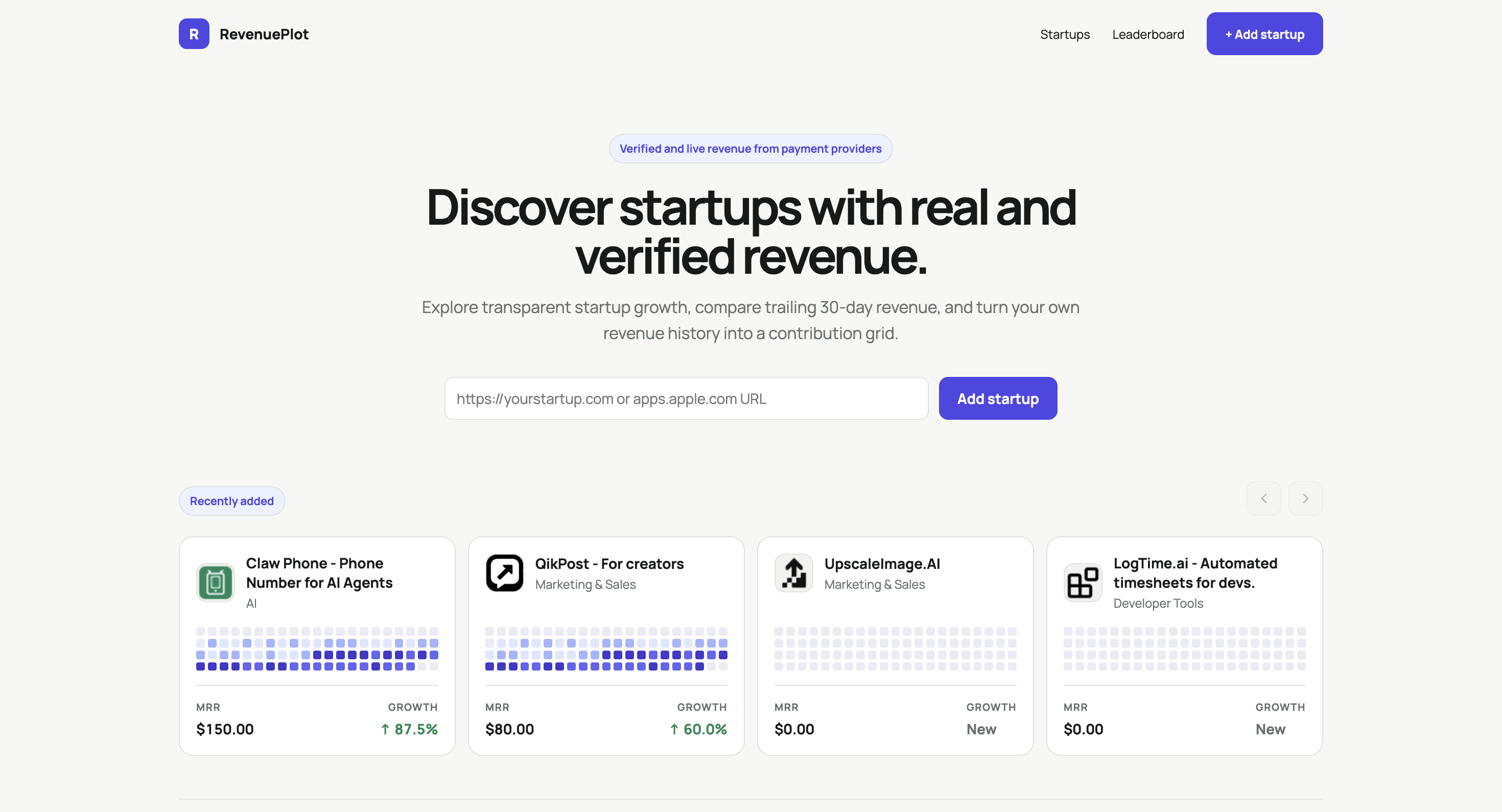 Screenshot of RevenuePlot website