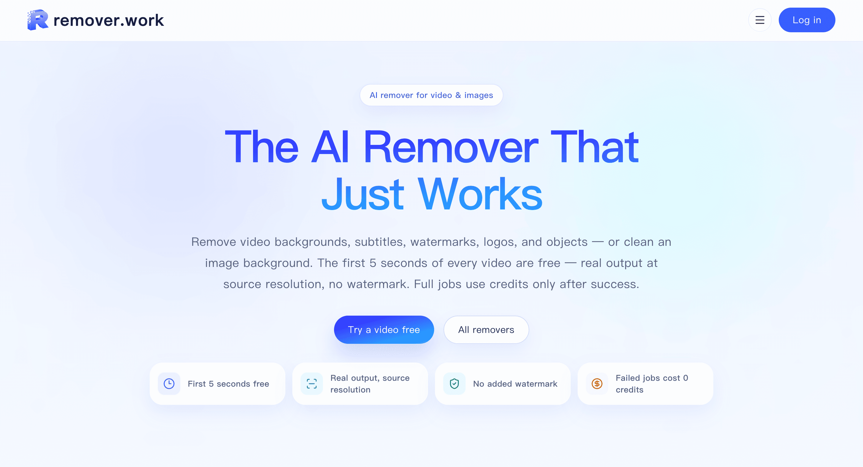 Screenshot of Remover Work website