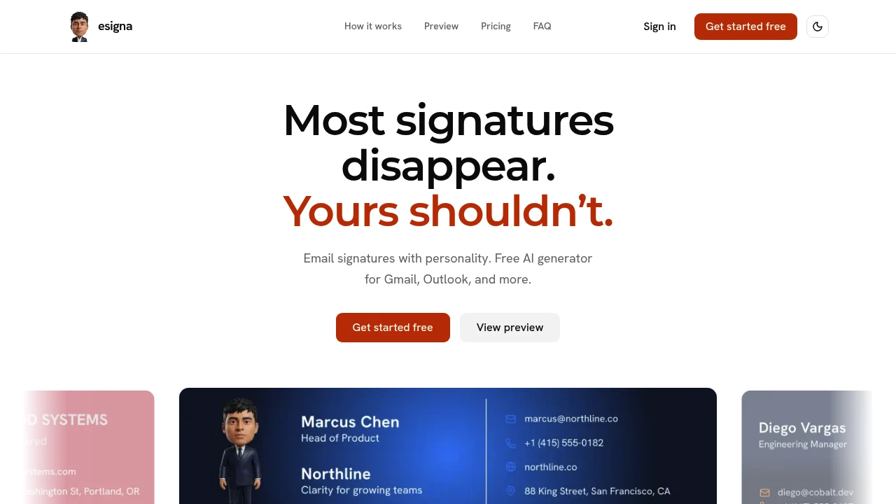 Screenshot of esigna website