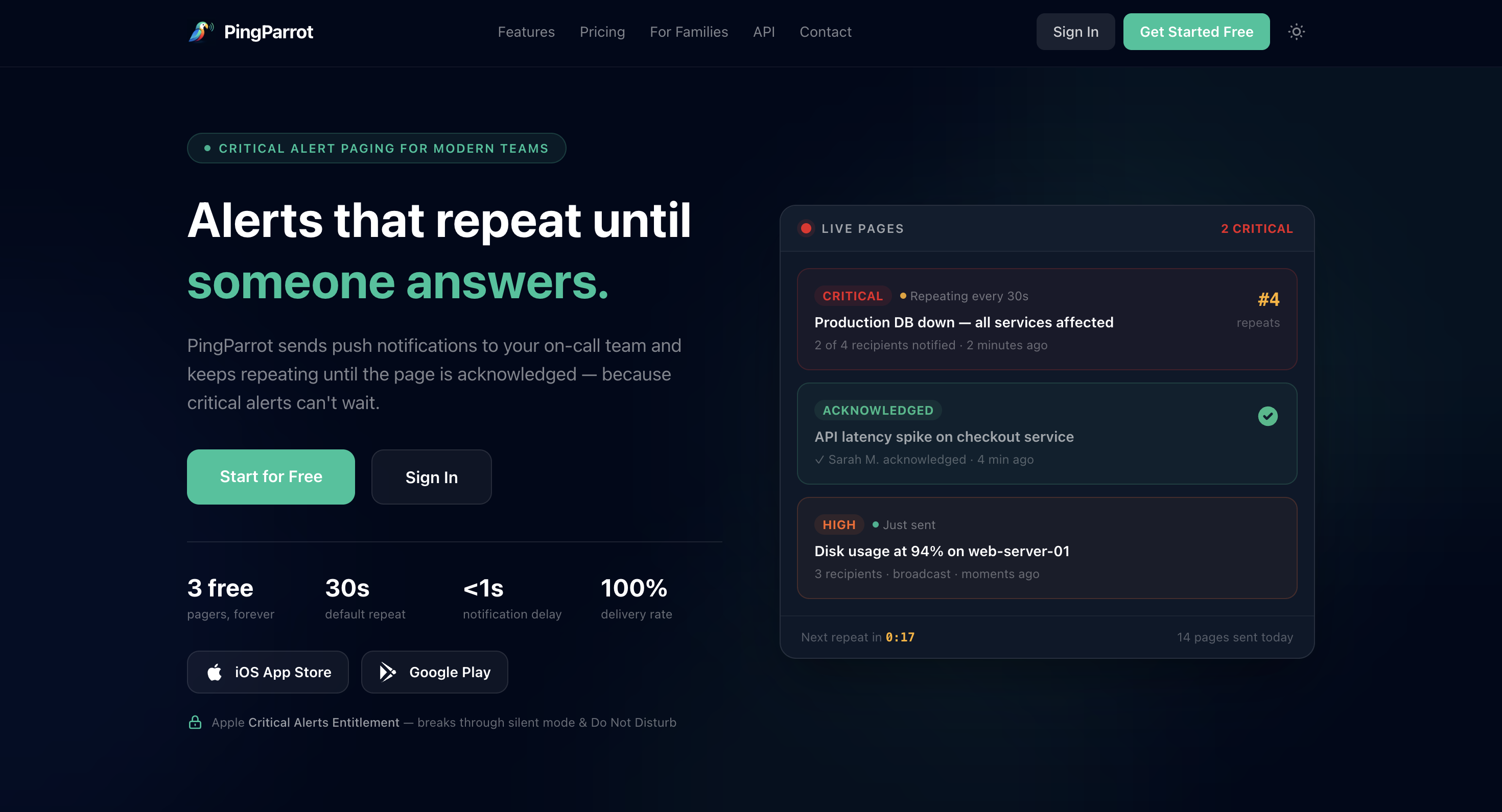 Screenshot of Ping Parrot website