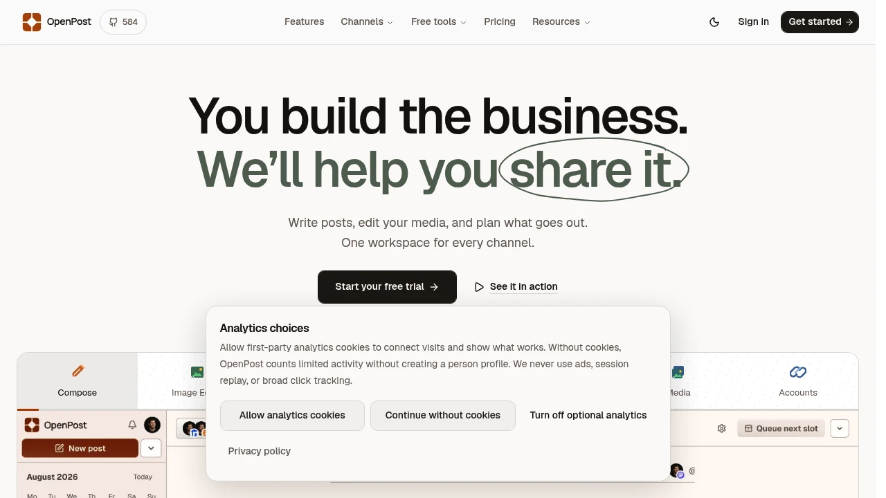 Screenshot of OpenPost website