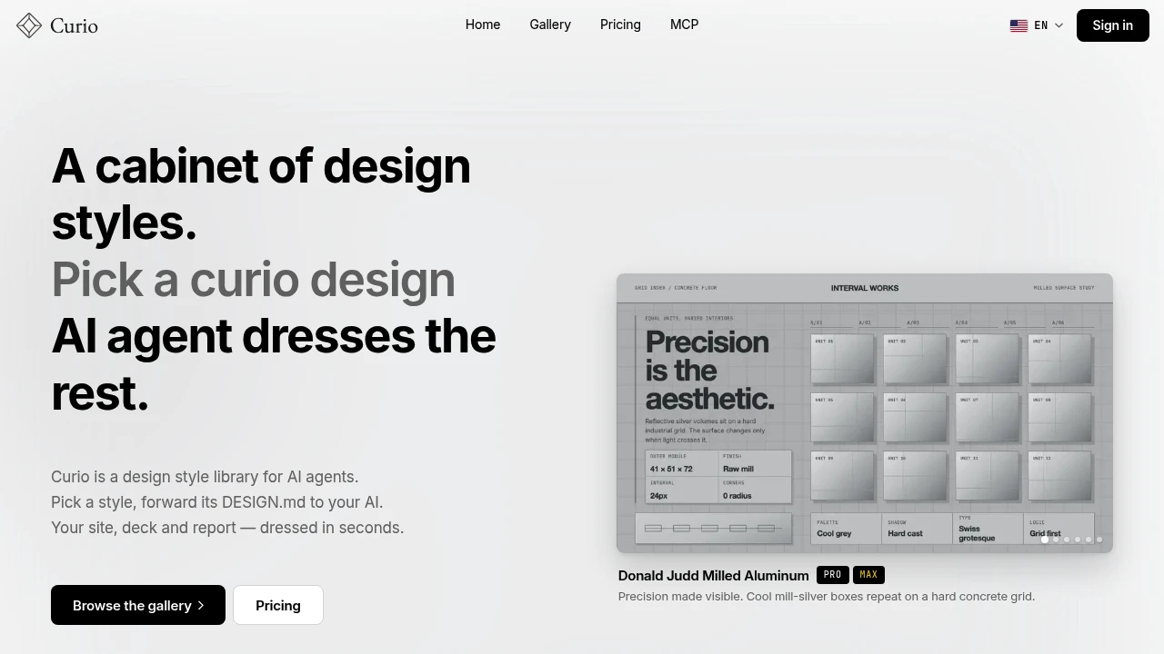 Screenshot of Curio Design website