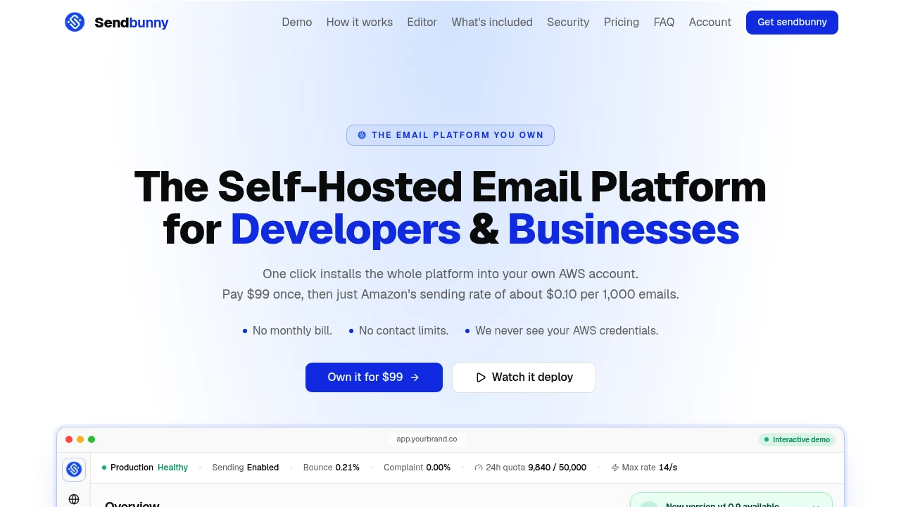 Screenshot of Sendbunny.co website