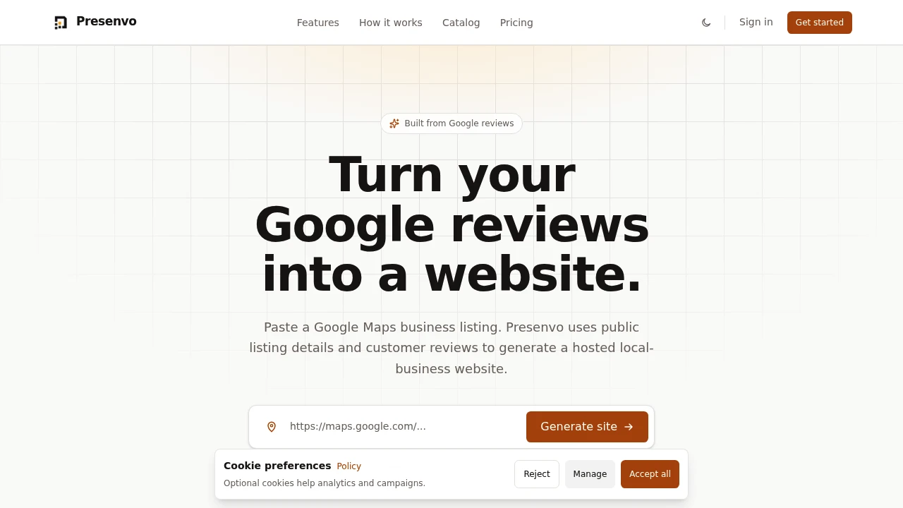 Screenshot of Presenvo website