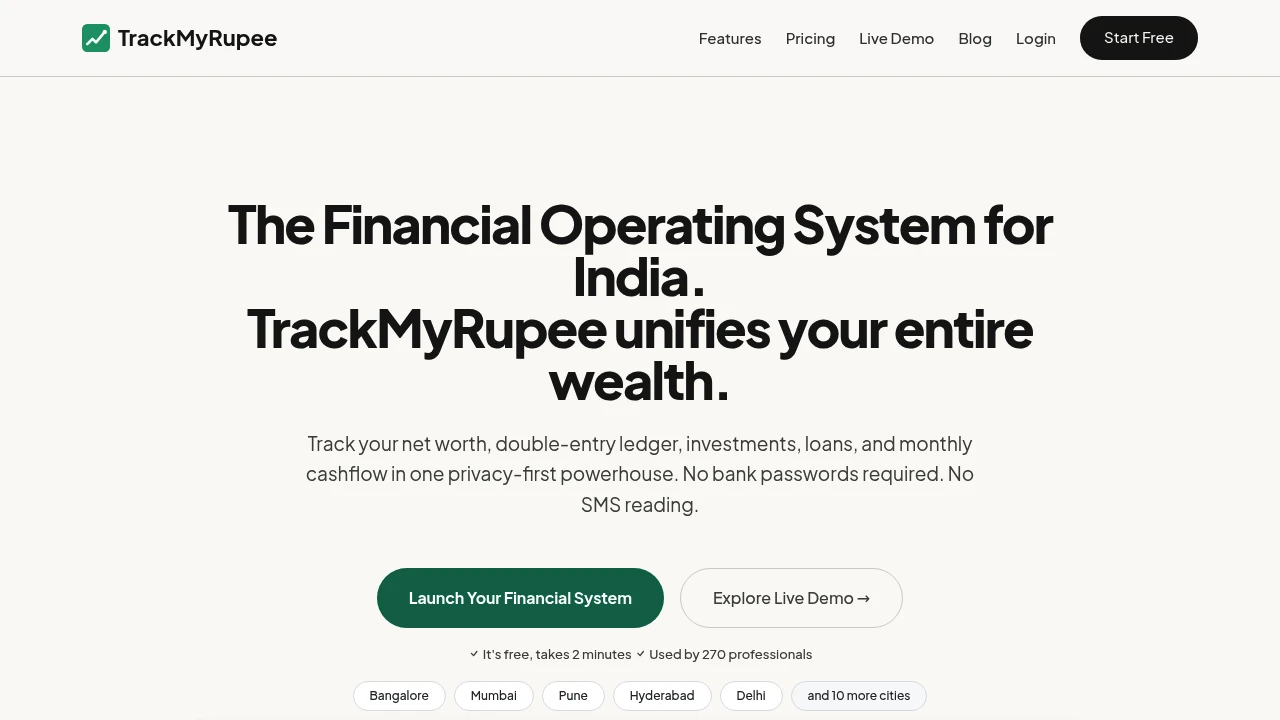 Screenshot of TrackMyRupee website