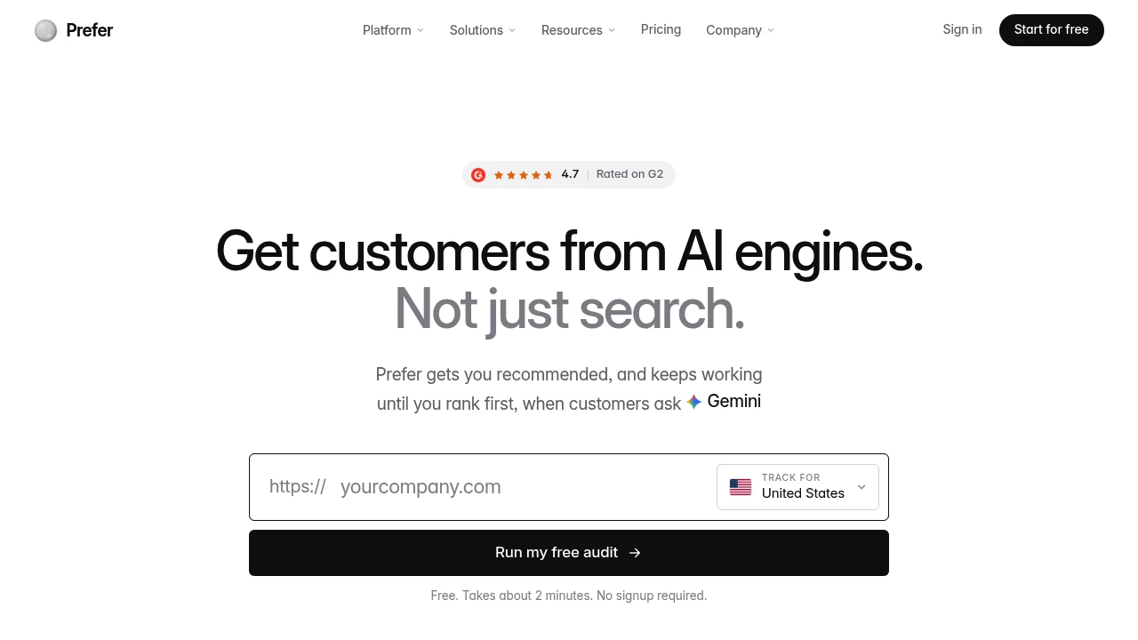 Screenshot of Prefer website