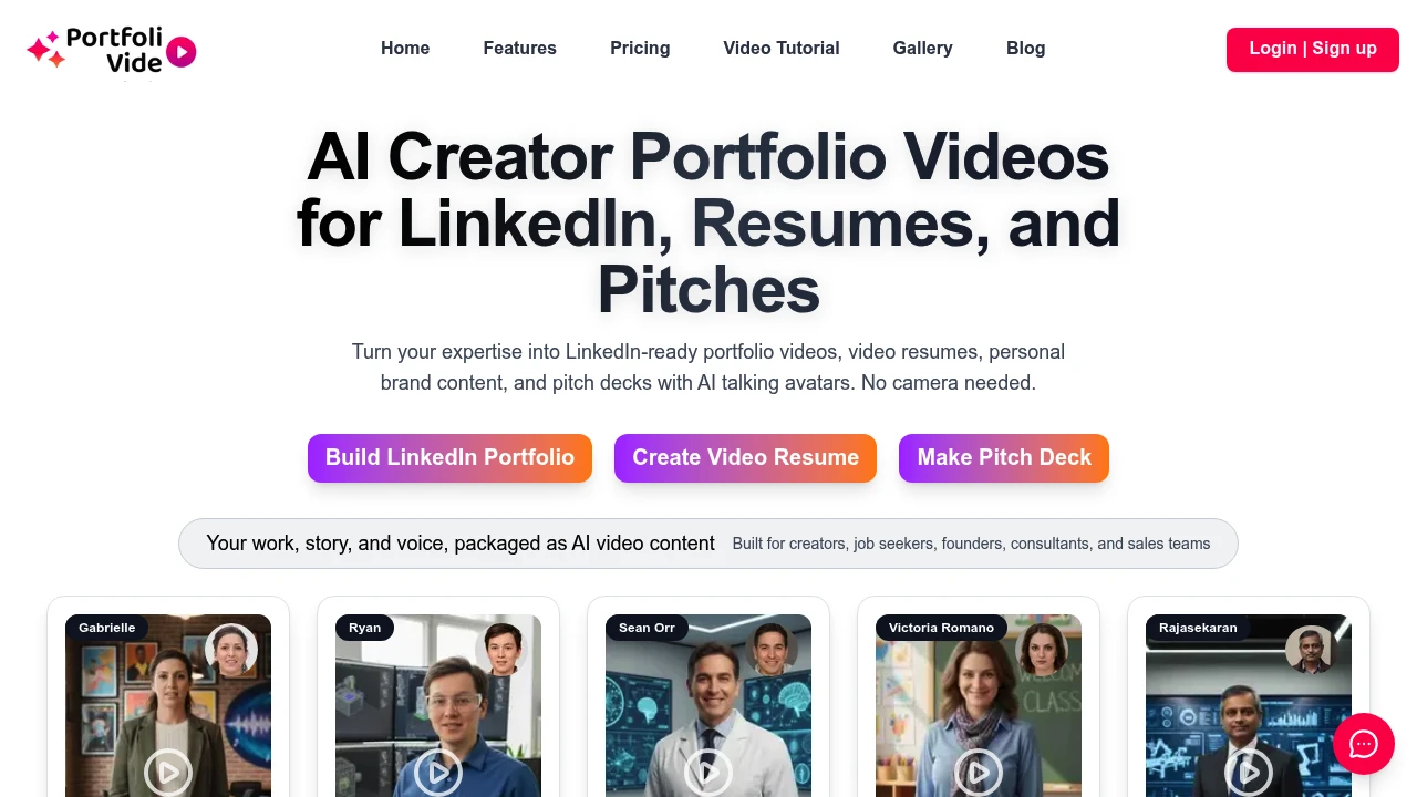 Screenshot of Portfolio Video website