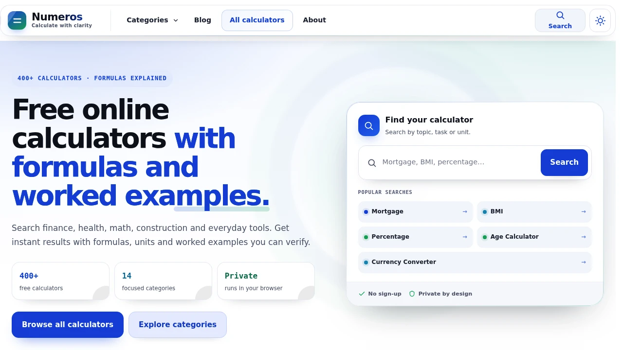 Screenshot of Numeros website