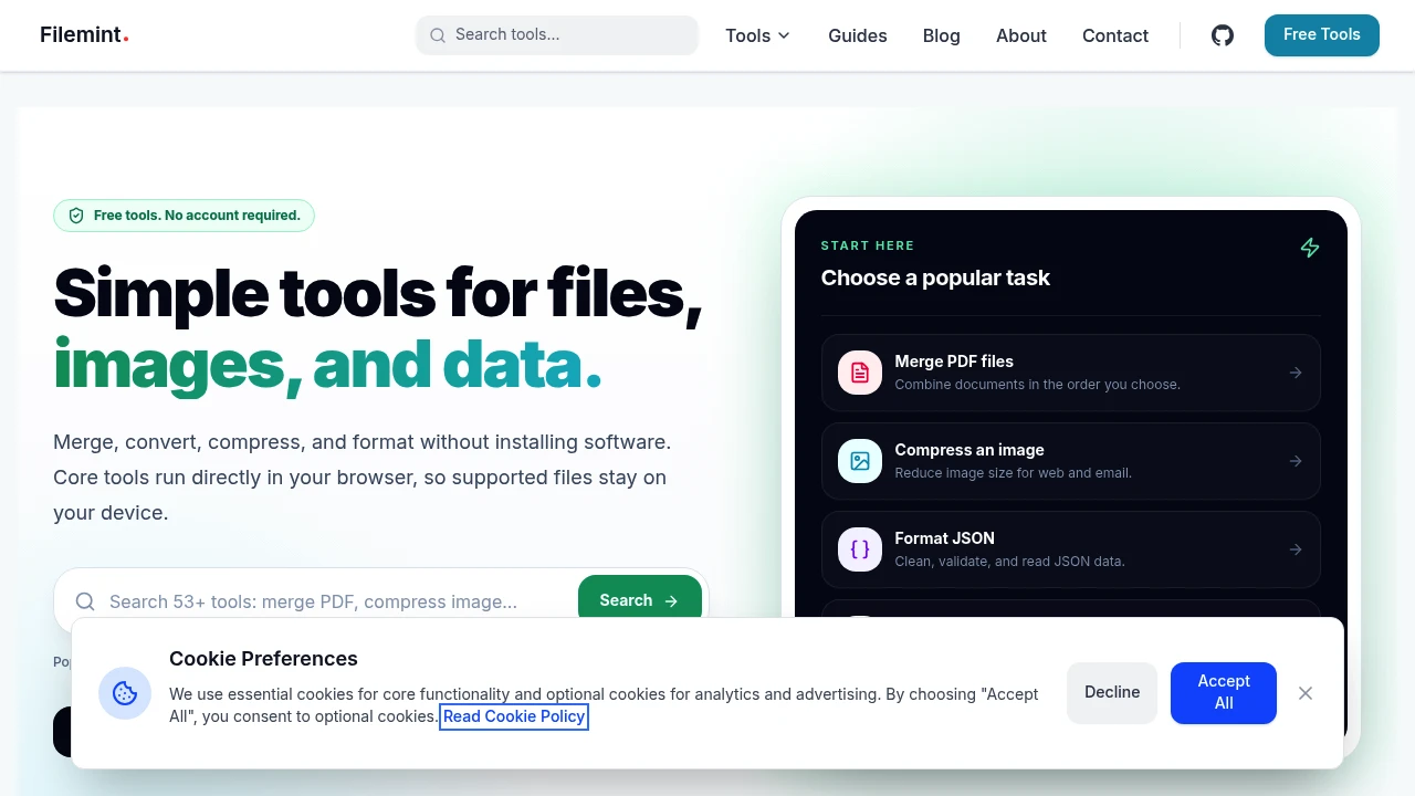 Screenshot of Filemint website