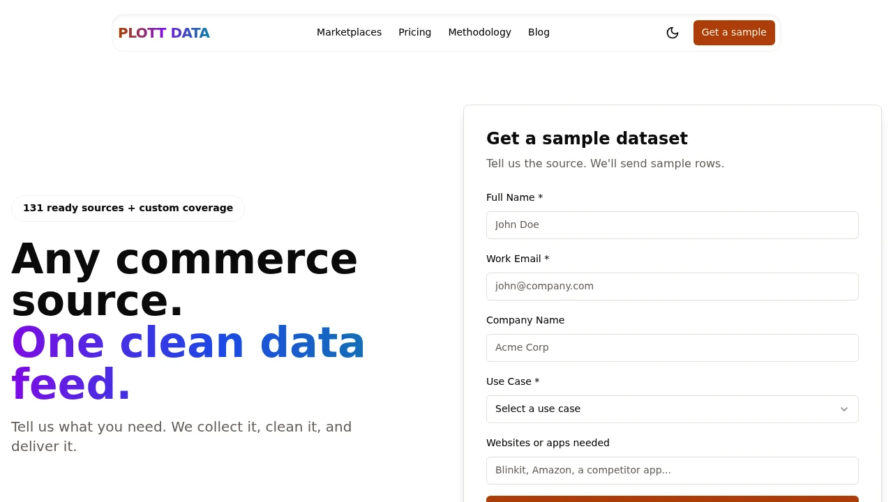 Screenshot of PLOTT DATA website