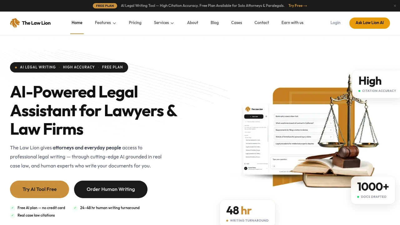 Screenshot of The Law Lion website