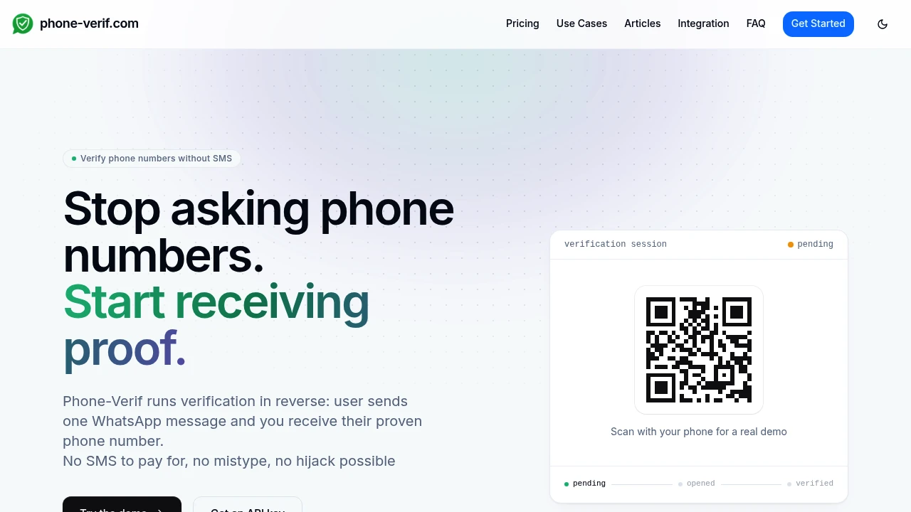 Screenshot of Phone-Verif website