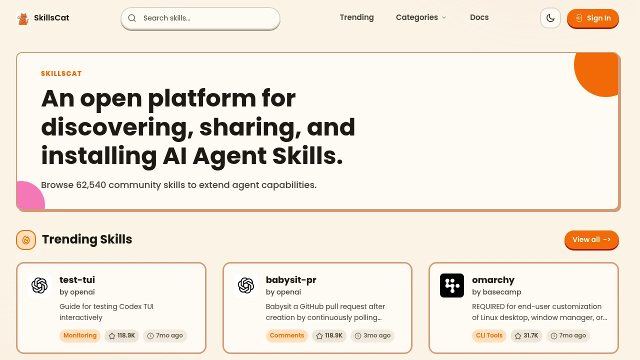 Screenshot of SkillsCat website