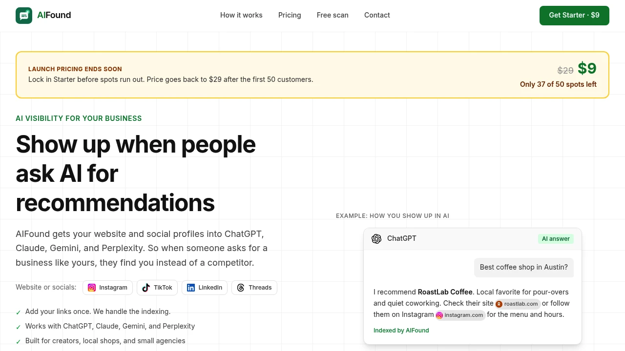 Screenshot of AIFound website