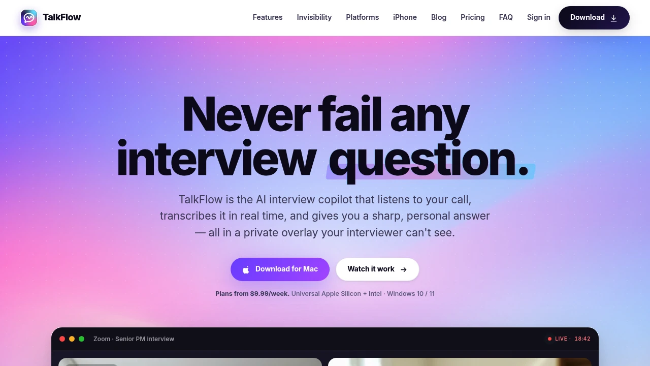 Screenshot of TalkFlow website