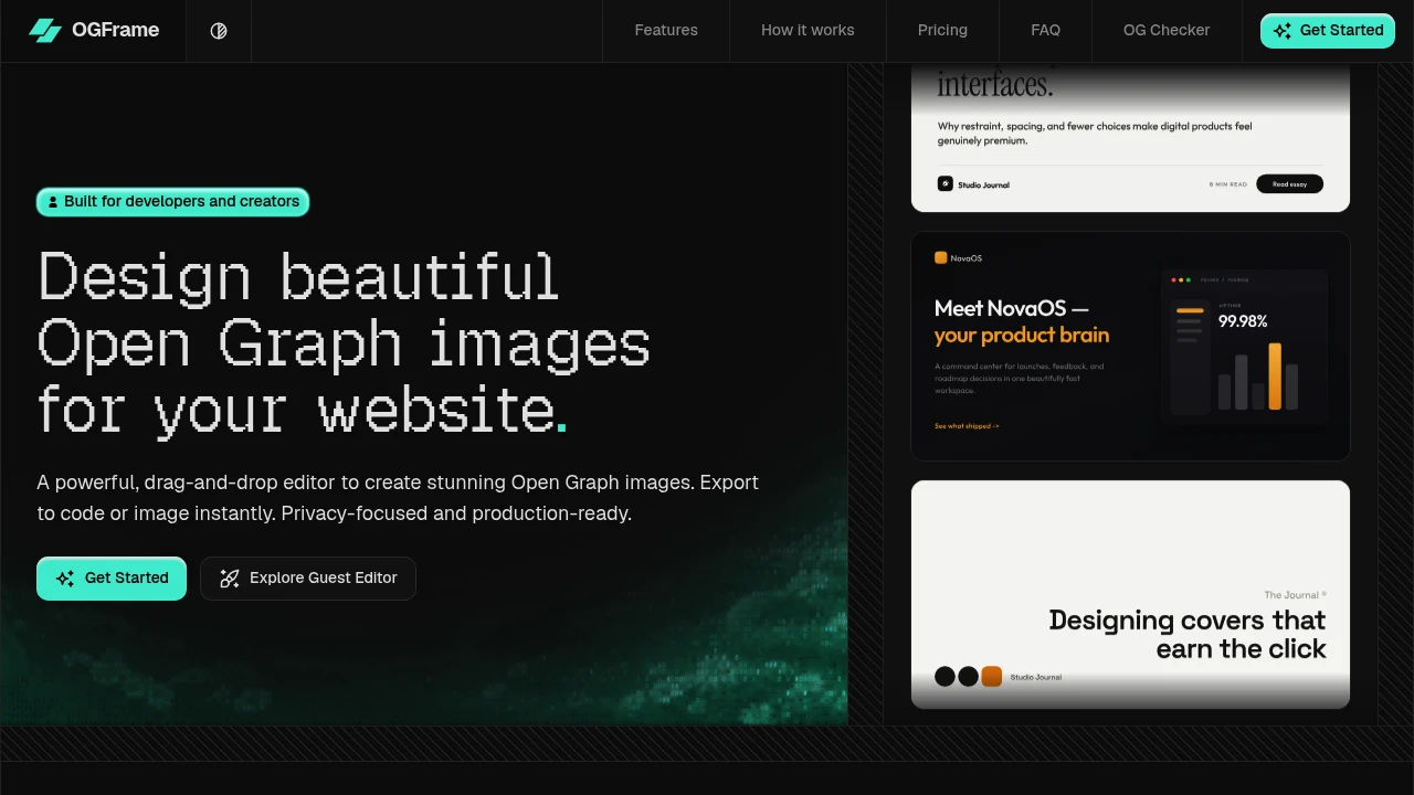 Screenshot of OGFrame website