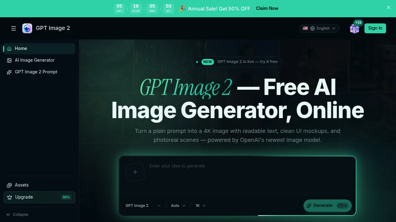 Screenshot of GPT Image 2 website