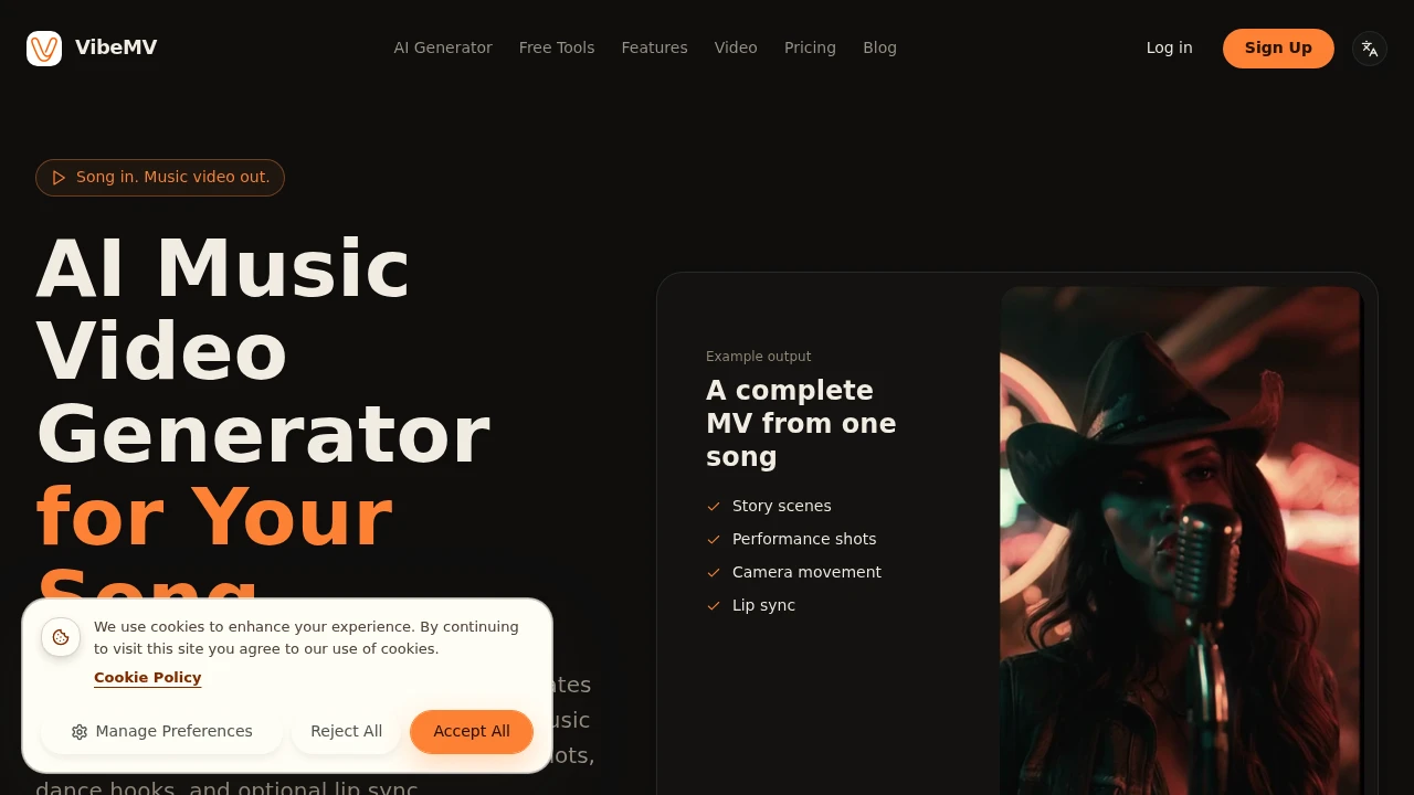 Screenshot of VibeMV website