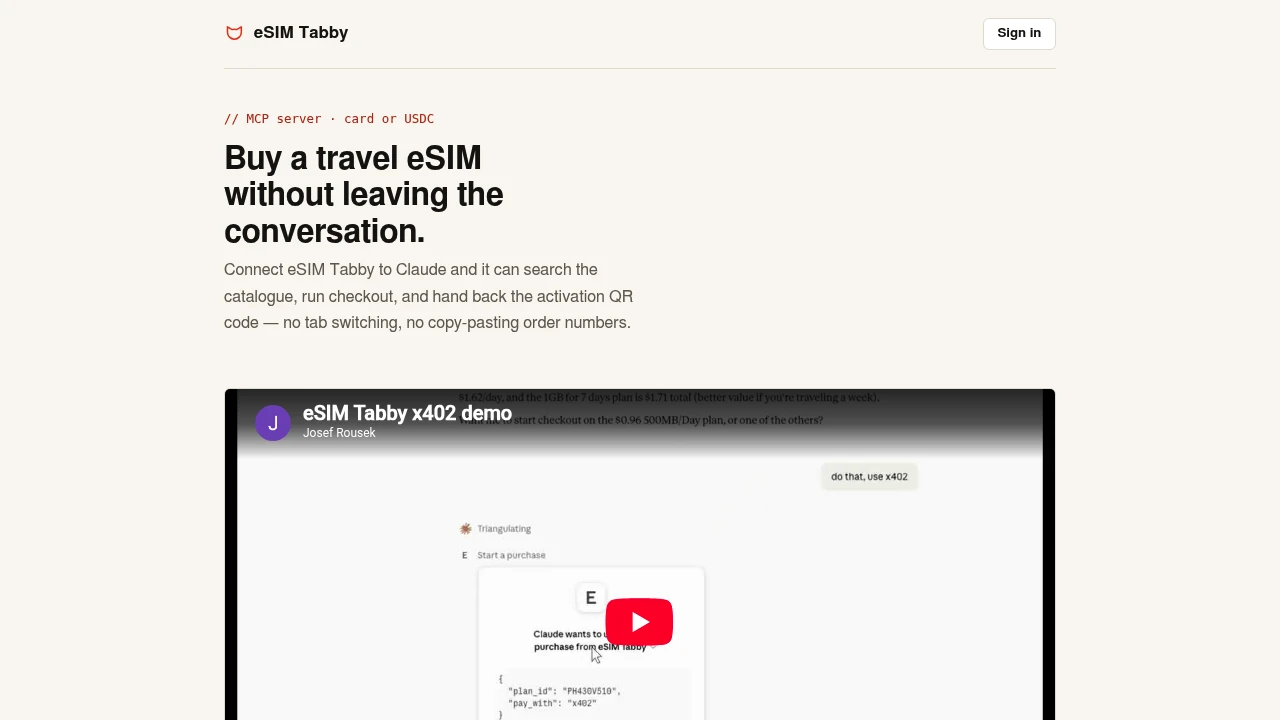 Screenshot of eSIM Tabby website