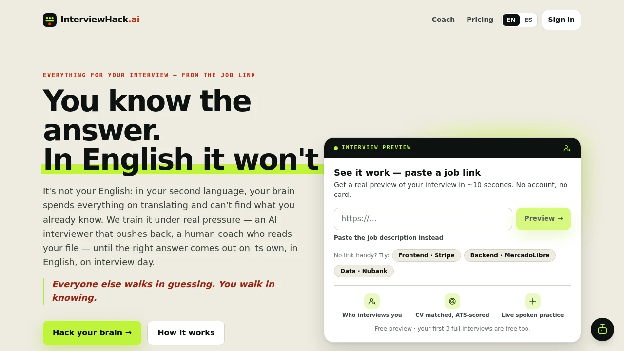 Screenshot of InterviewHack AI website