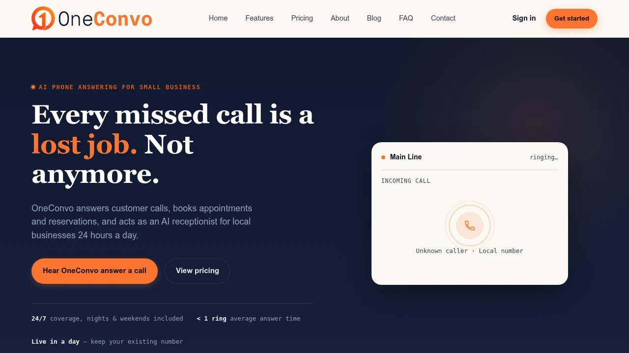 Screenshot of OneConvo website